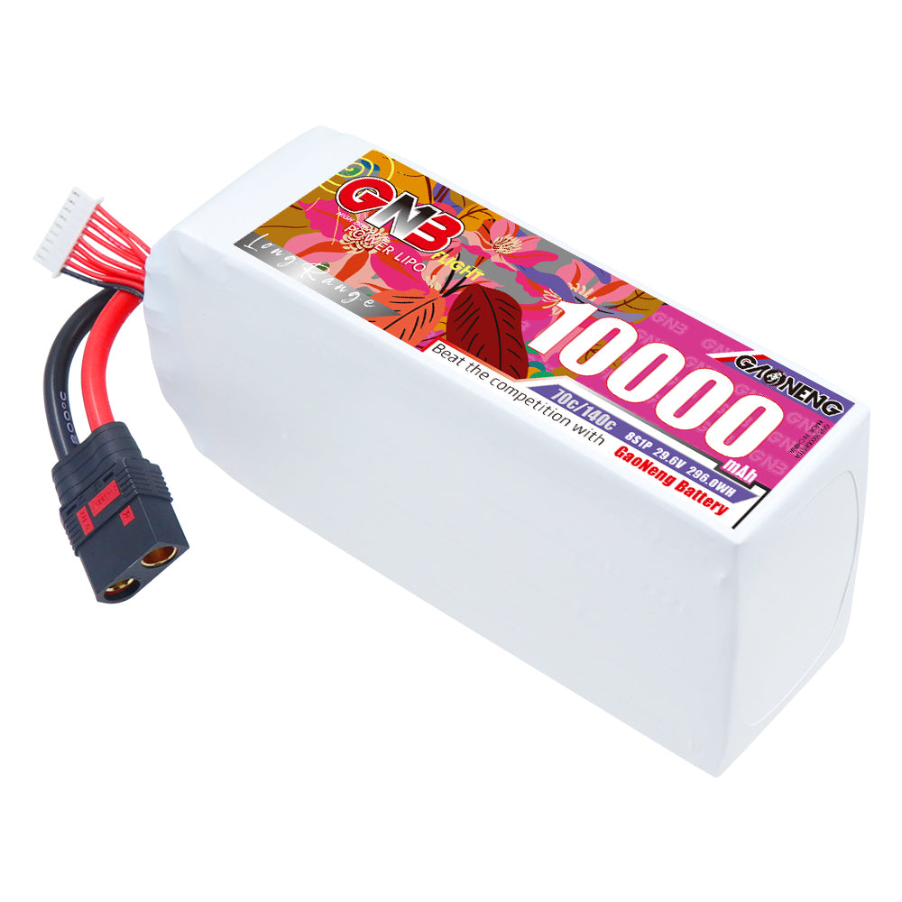 GAONENG GNB 8S1P 29.6V 10000mAh 70C LiPo battery pack with QS8 connector, angled view