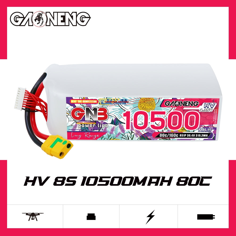 GAONENG GNB 8S1P 30.4V HV 10500mah 80C LiPo Battery XT90S