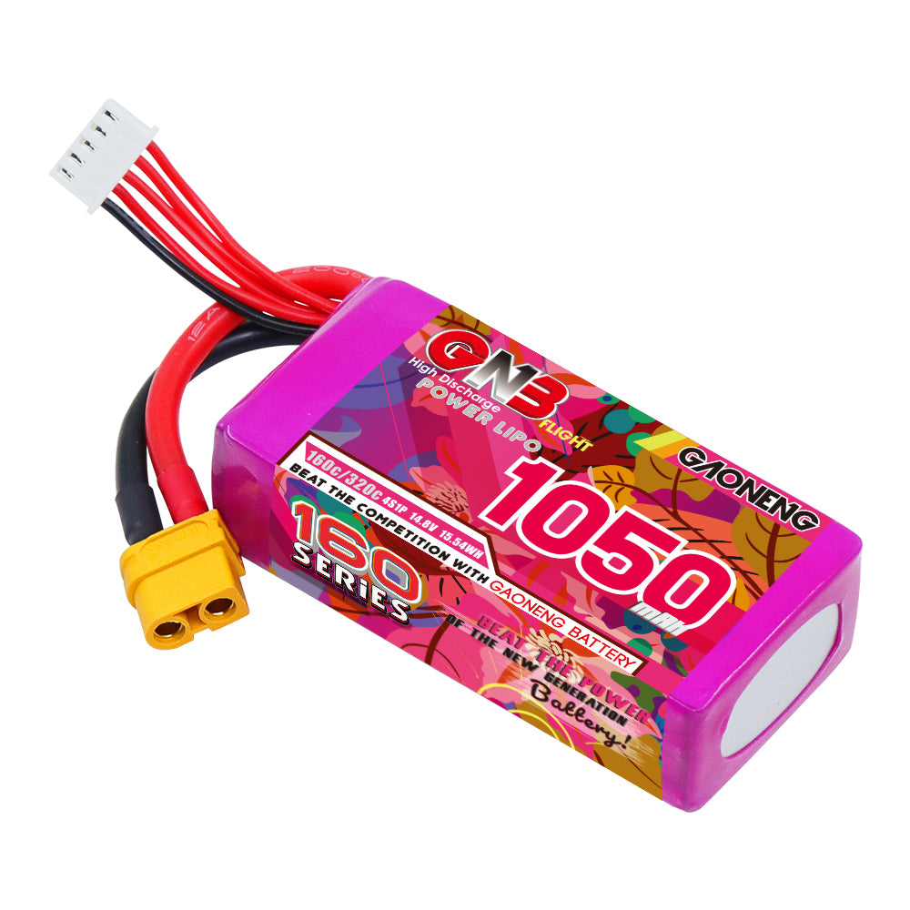 GNB10504S160A 4S 14.8V 1050mAh 160C LiPo battery with XT60 plug and 5-pin balance lead