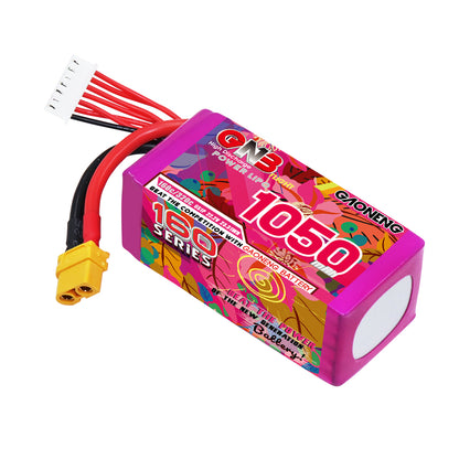 GAONENG GNB10506S160A 6S 22.2V 1050mAh 160C LiPo battery with XT60 connector, angled view
