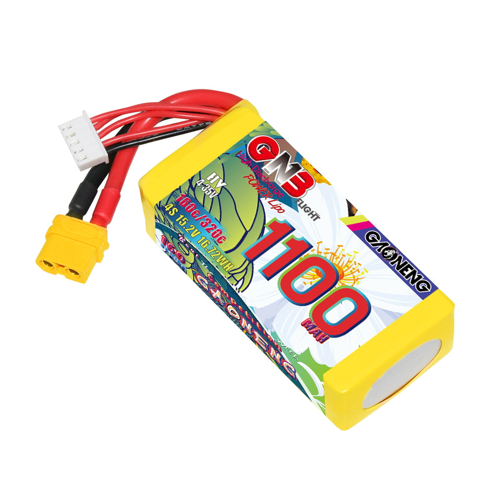 GNB 4S 1100mAh LiHV 15.2V 160C LiPo battery with XT60 connector and balance lead