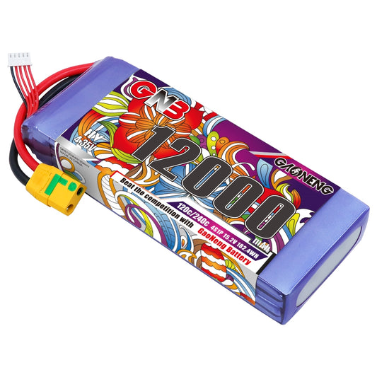 GAONENG GNB 4S 12000mAh HV LiPo battery with XT90S-F anti-spark plug and balance lead