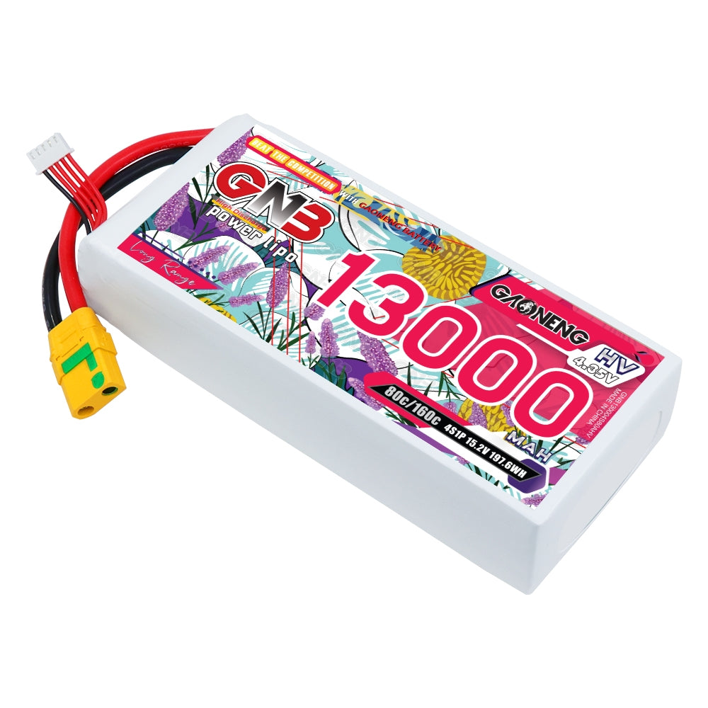 GAONENG GNB 4S 15.2V HV 13000mAh 80C LiPo battery with XT90S anti-spark and balance lead