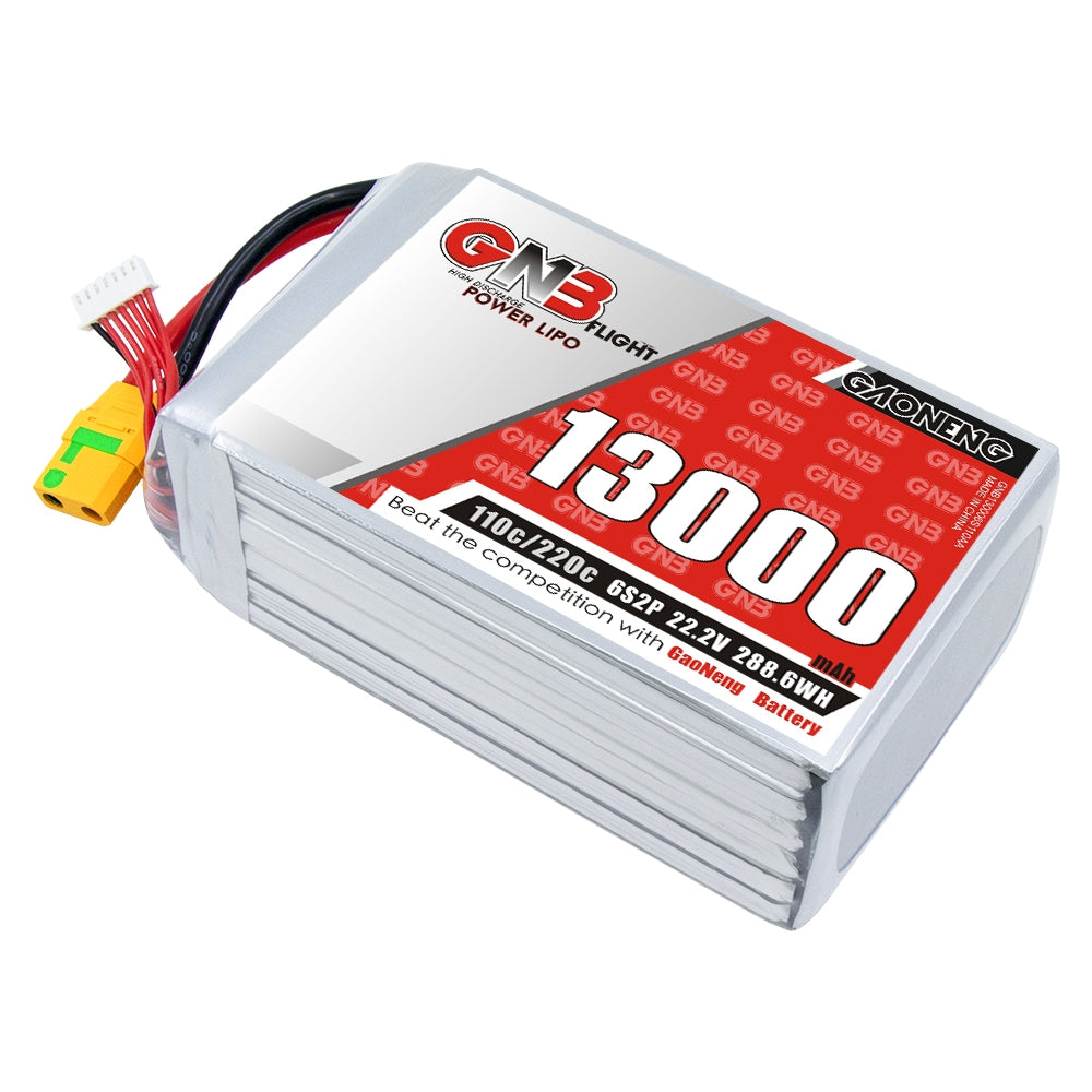 GAONENG GNB 6S 13000mAh LiPo battery pack 22.2V 110C with XT90S anti-spark and balance lead