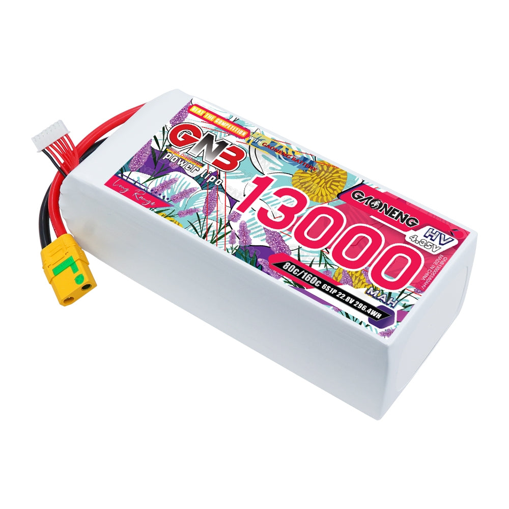GAONENG GNB 6S HV 13000mAh LiPo battery pack, white hard case with XT90S and balance lead
