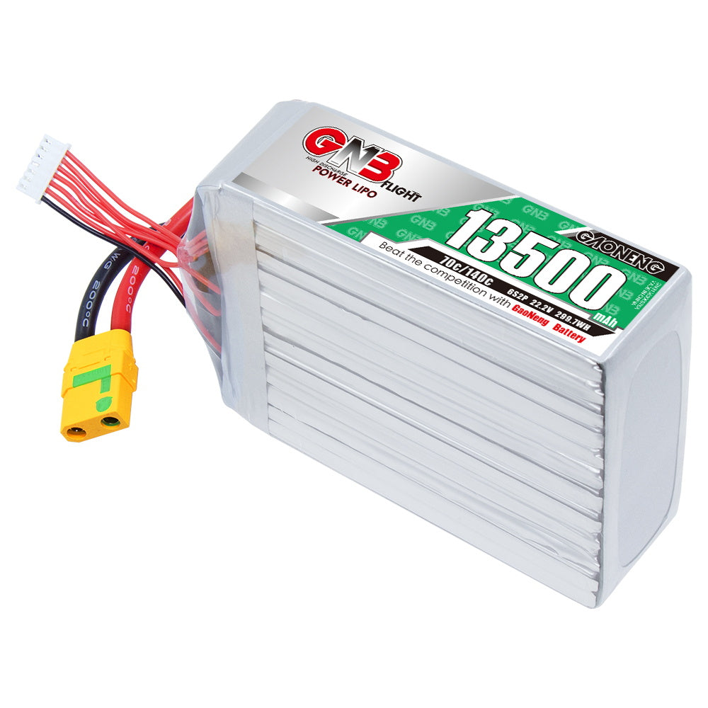 GAONENG GNB 6S 22.2V 13500mAh 70C RC LiPo battery pack with yellow XT90S plug and balance lead