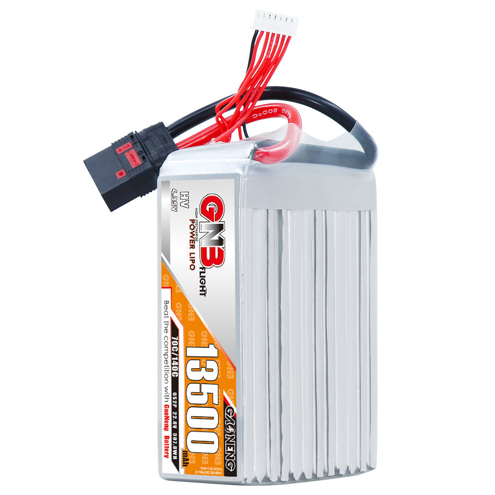 GNB 6S2P 13500mAh HV LiPo battery with QS8 plug and balance lead, silver hardcase pack