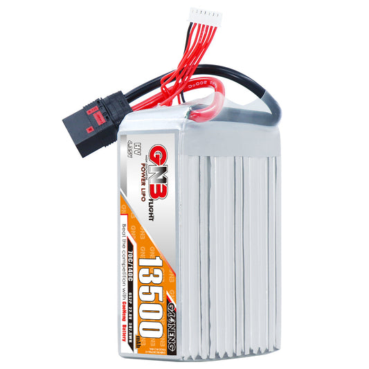 GNB 6S2P 13500mAh HV LiPo battery with QS8 plug and balance lead, silver hardcase pack