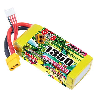 GNB 3S 11.1V 1350mAh 140C XT60 LiPo battery angled view with balance plug