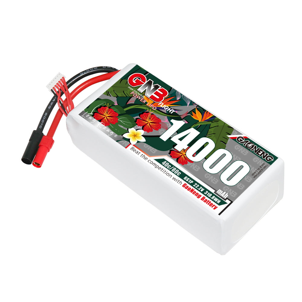 GAONENG GNB 6S 14000mAh 22.2V 40C LiPo battery with XT150 connector, angled front view