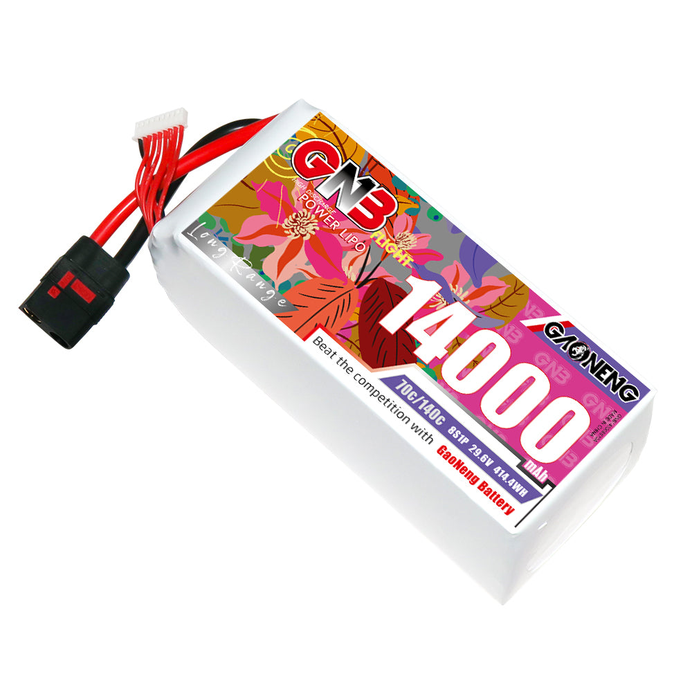 GAONENG GNB 8S 14000mAh 70C LiPo battery pack, 29.6V, QS8 connector and balance lead