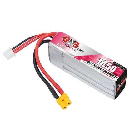 Single GNB 1450mAh 2S LiHV LiPo battery angled view with XT30 connector and balance plug