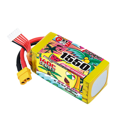 GNB 1550mAh 5S LiPo battery top view showing XT60 plug and 5S balance connector wires