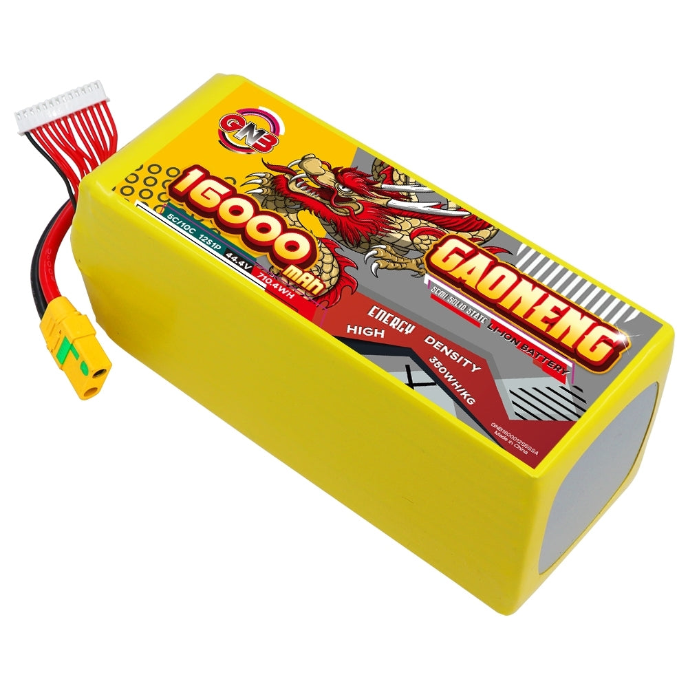 GAONENG GNB 16000mAh 12S 44.4V semi solid state Li-ion battery pack with XT90S-F and balance lead