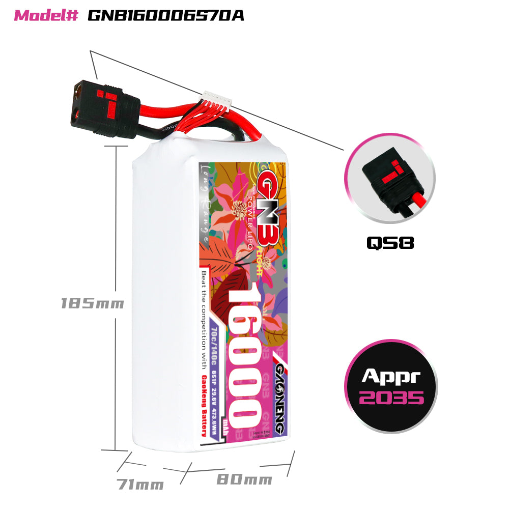 GAONENG GNB 6S1P 22.2V 16000mAh 70C RC LiPo Battery QS8