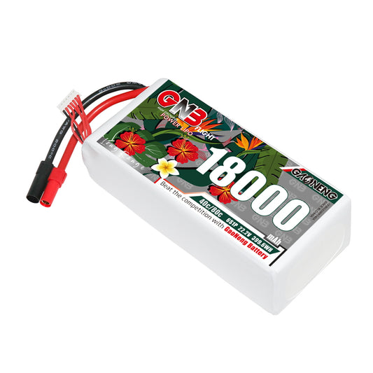 GAONENG GNB 6S 18000mAh 22.2V 40C LiPo battery pack with XT150 connector, angled view
