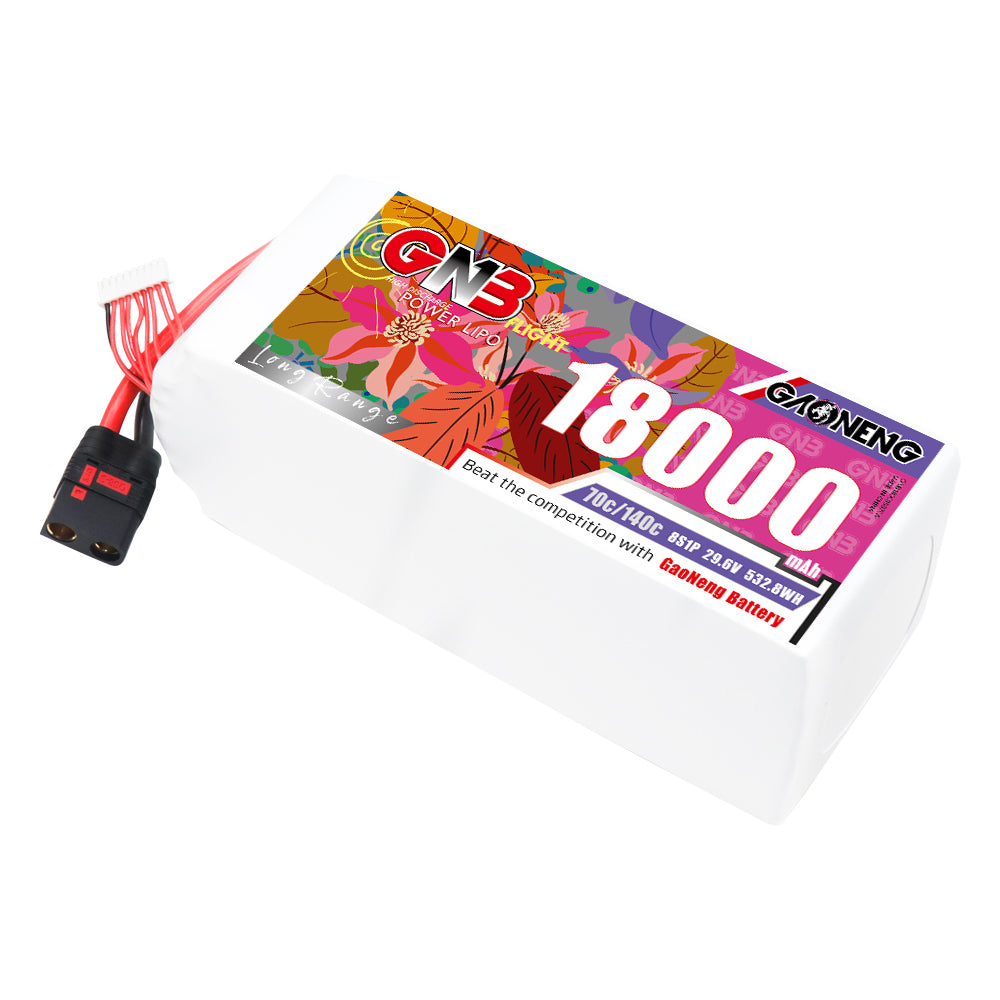 GAONENG GNB 18000mAh 8S LiPo battery pack with QS8 connector, top label view