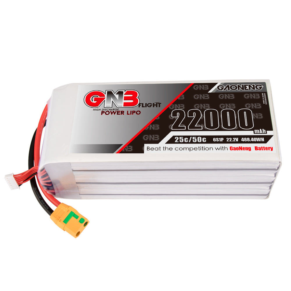 GAONENG GNB 6S 22.2V 22000mAh 25C LiPo battery pack with XT90S anti-spark connector