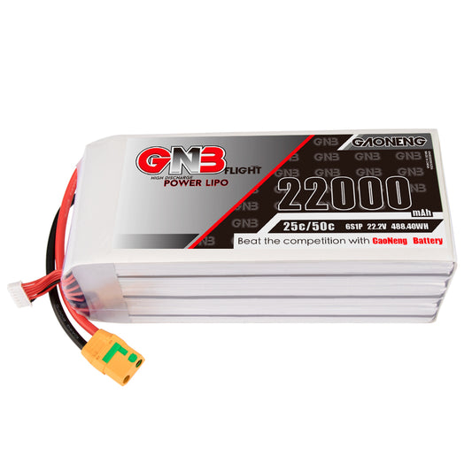 GAONENG GNB 6S 22.2V 22000mAh 25C LiPo battery pack with XT90S anti-spark connector