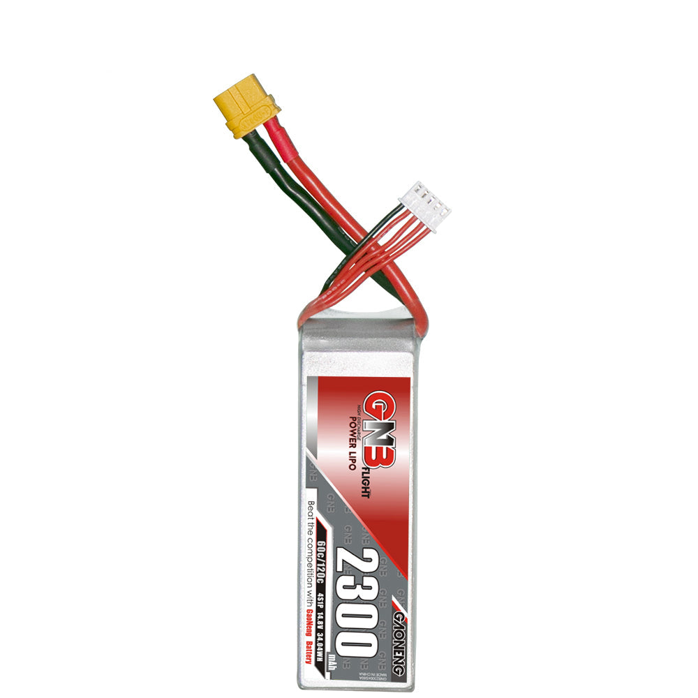 GAONENG GNB23004S60A 4S 2300mAh 60C LiPo battery with XT60 plug and balance lead, front label view