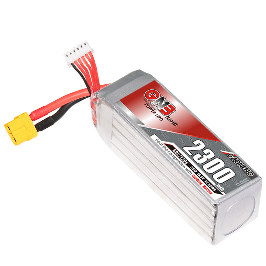 GAONENG GNB 5S 2300mAh 60C LiPo battery with XT60 plug and balance lead, angled view