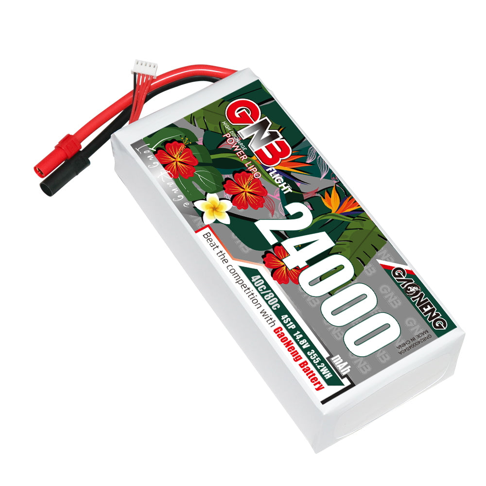 GAONENG GNB 4S 24000mAh 40C LiPo battery pack with XT150 connector, angled top view