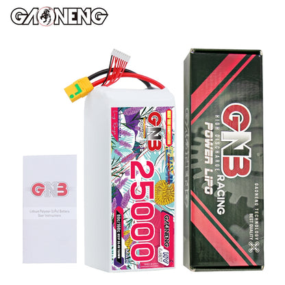 Package contents: GAONENG GNB 25000mAh battery, retail box, and instruction leaflet