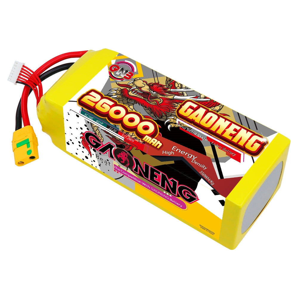 GAONENG GNB 26000mAh 6S 22.2V semi solid state Li-ion battery pack with XT90S and balance lead