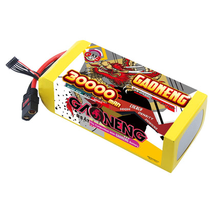 GAONENG GNB 30000mAh 6S 22.2V Li-ion UAV battery pack with QS8 connector, angled top view