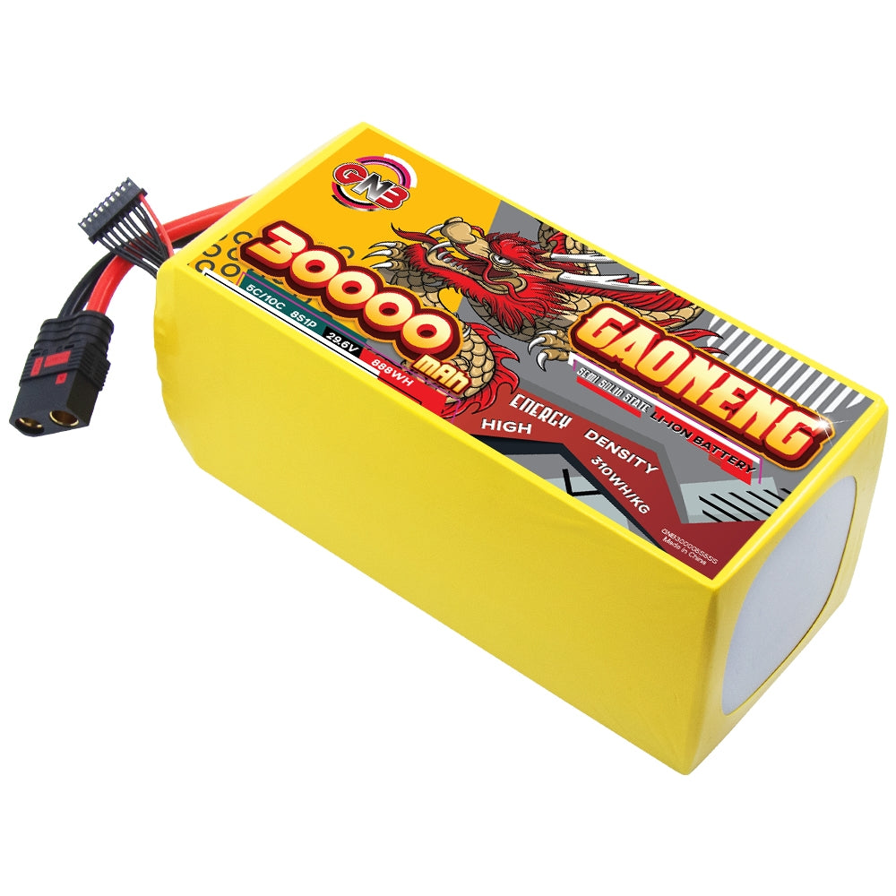 GAONENG GNB 30000mAh 8S 29.6V Li-ion battery pack with QS8-S connector, angled top view