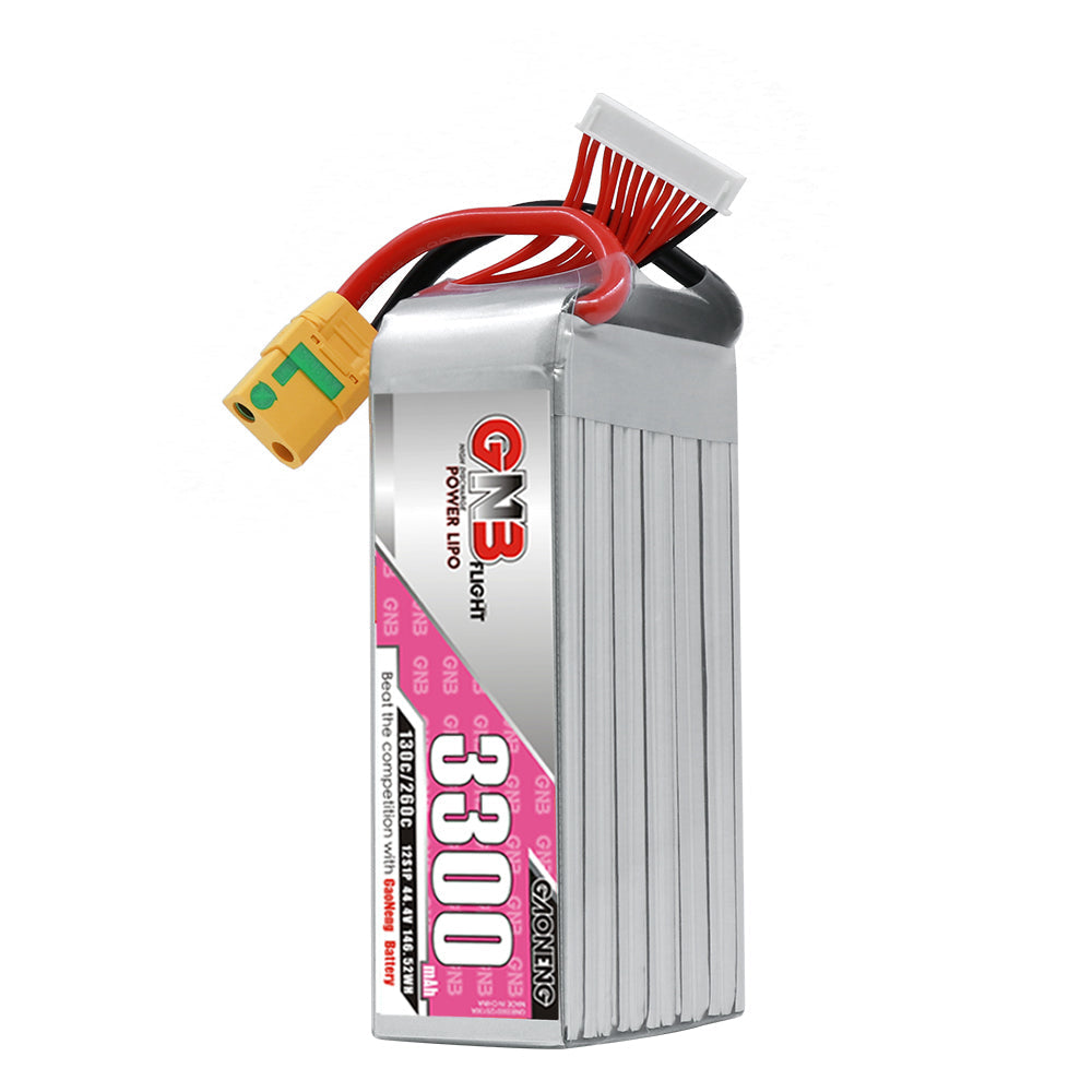 GAONENG GNB 12S 44.4V 3300mAh 130C LiPo battery with XT90S plug and balance lead