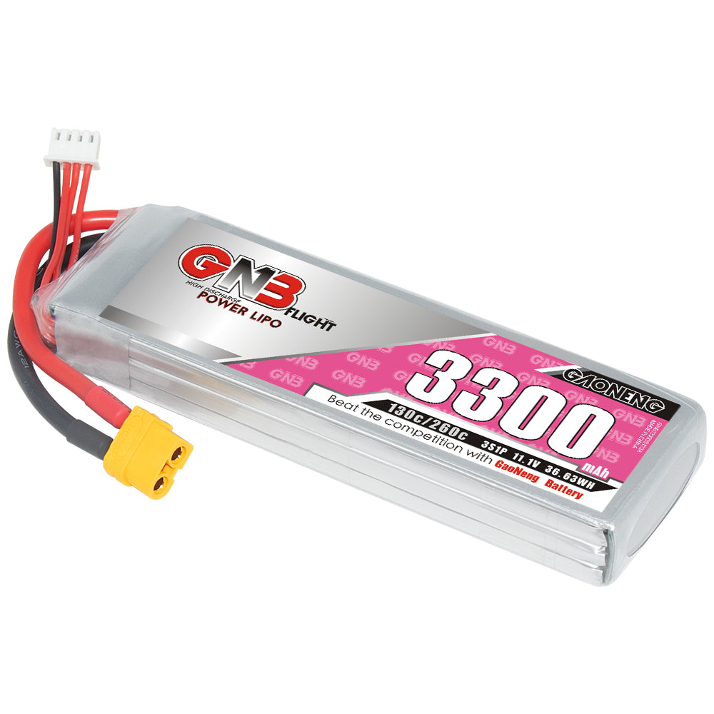 GAONENG GNB 3S 11.1V 3300mAh 130C LiPo battery with XT60 connector and balance lead