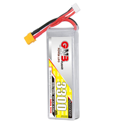 GAONENG GNB 4S 14.8V 3300mAh 100C LiPo battery, label side with XT60 plug and balance lead