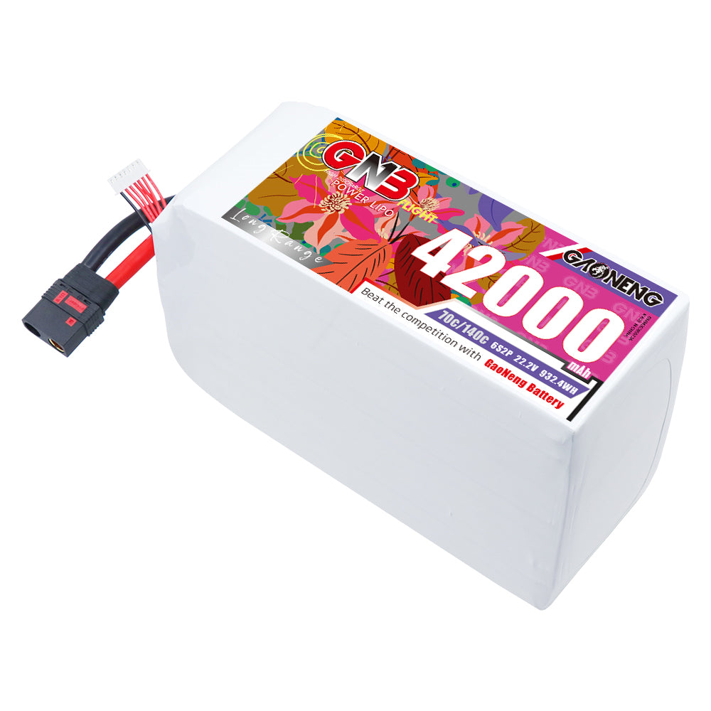 GAONENG GNB 6S 42000mAh 70C LiPo battery pack with QS8 connector, angled view