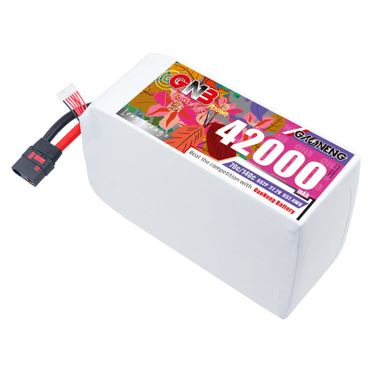 GAONENG GNB 6S 42000mAh 70C LiPo battery pack with QS8 connector, angled view
