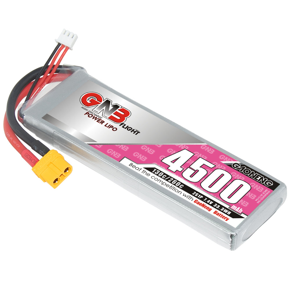 GAONENG GNB45002S130A 2S 7.4V 4500mAh 130C LiPo battery with XT60 plug and balance lead