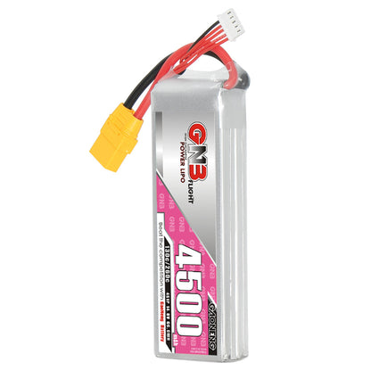 GNB 4S 4500mAh 130C LiPo battery with XT90 connector and balance lead, upright front label view