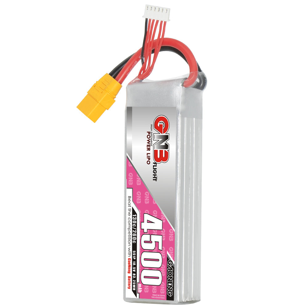 GAONENG GNB45005S130A 5S 4500mAh 130C LiPo battery with XT90 connector and balance lead