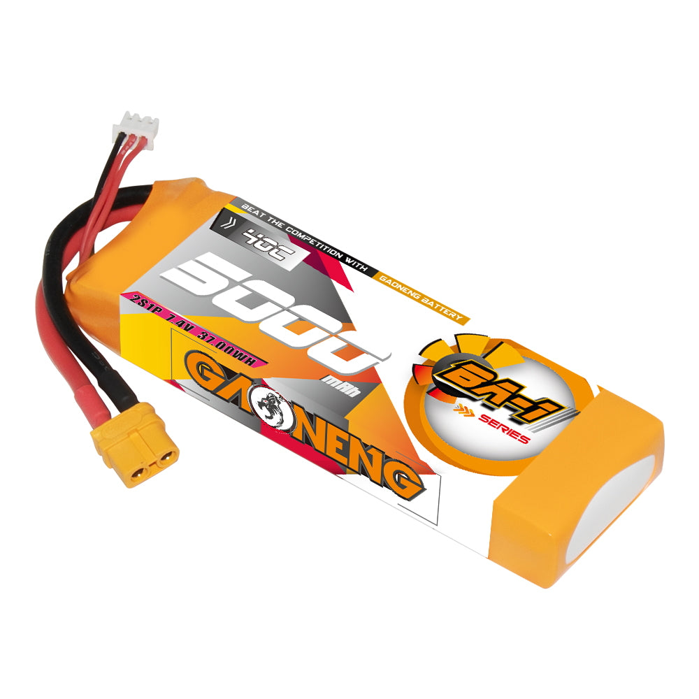 GAONENG GNB BA-1 2S 7.4V 5000mAh 40C LiPo battery with XT60 plug and balance lead