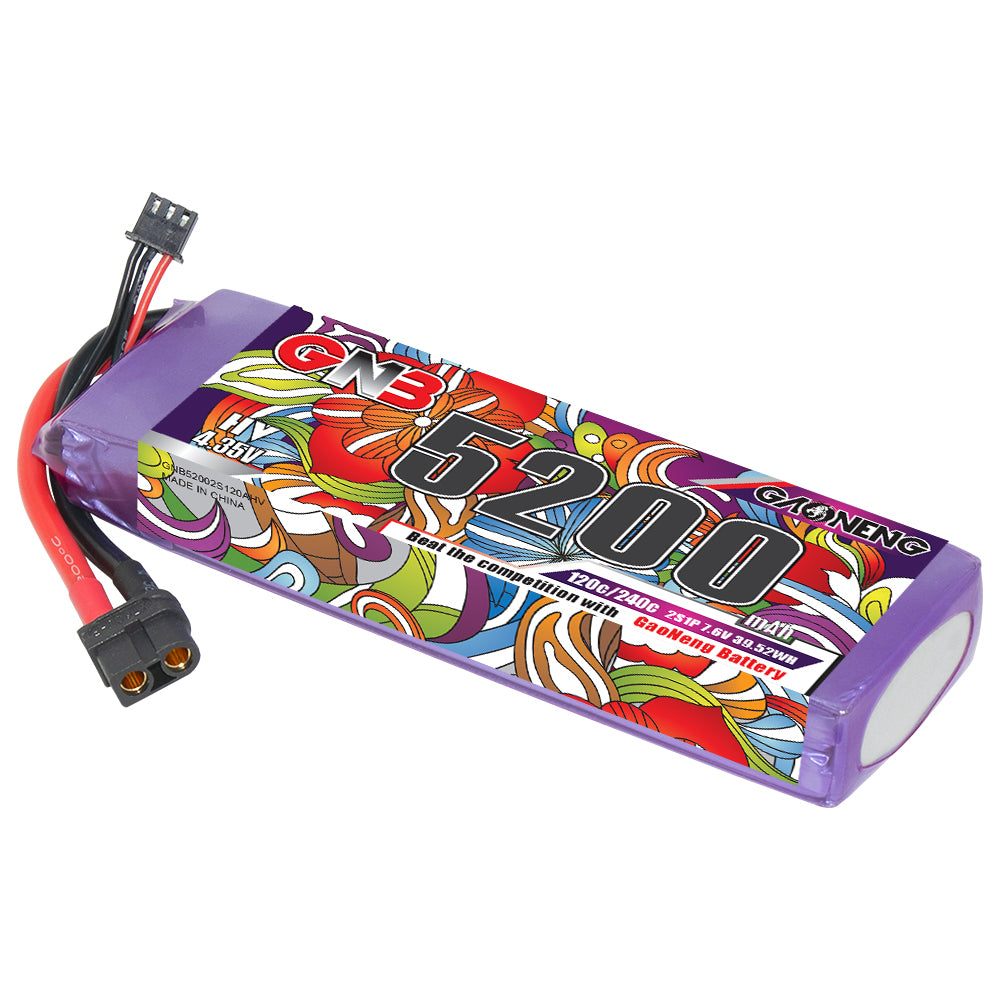 GAONENG GNB52002S120AHV LiHV 2S 7.6V 5200mAh 120C RC battery pack with XT60 lead