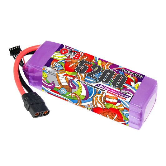 GAONENG GNB 5200mAh 4S LiHV LiPo battery pack with XT90 plug, angled view