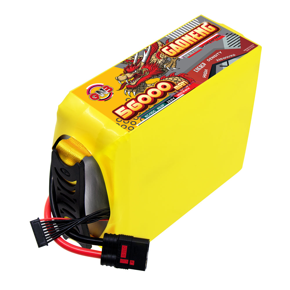 GAONENG GNB 56000mAh 8S 29.6V semi solid state Li-ion battery pack with QS8 lead, angled view