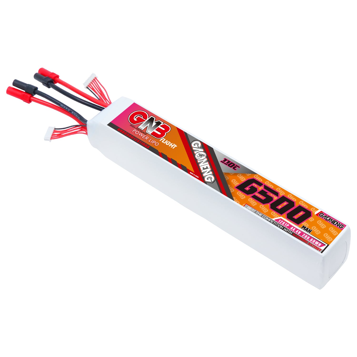 GAONENG GNB 12S 44.4V 6500mAh 110C LiPo Battery with balance lead and red/black discharge connectors