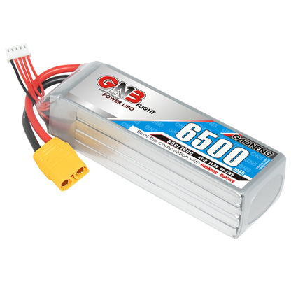 GAONENG GNB 4S 14.8V 6500mAh 80C LiPo battery pack with yellow XT90 connector and balance lead