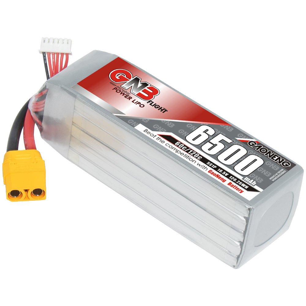 GAONENG GNB65005S60A 5S 6500mAh 60C LiPo battery with XT90 plug and balance lead