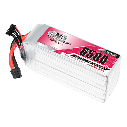 GNB 6S 6500mAh 65C LiPo battery pack 22.2V with XT60 connector and balance lead, angled view