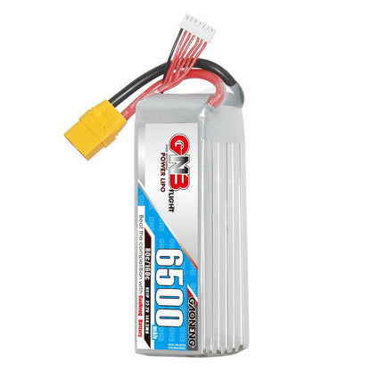 GAONENG GNB 6S 6500mAh 80C LiPo battery with XT90 plug and balance lead, upright view