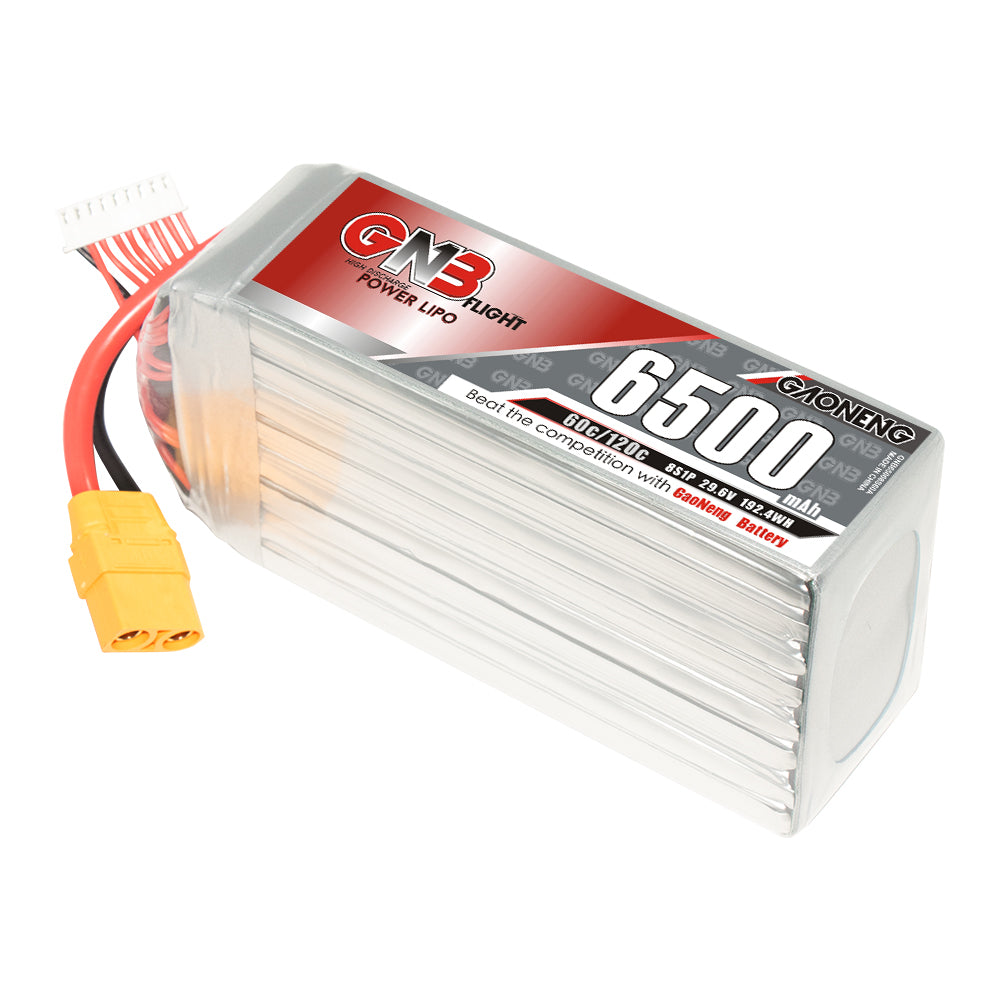 GAONENG GNB 8S 29.6V 6500mAh 60C LiPo battery with yellow XT90 connector and balance lead