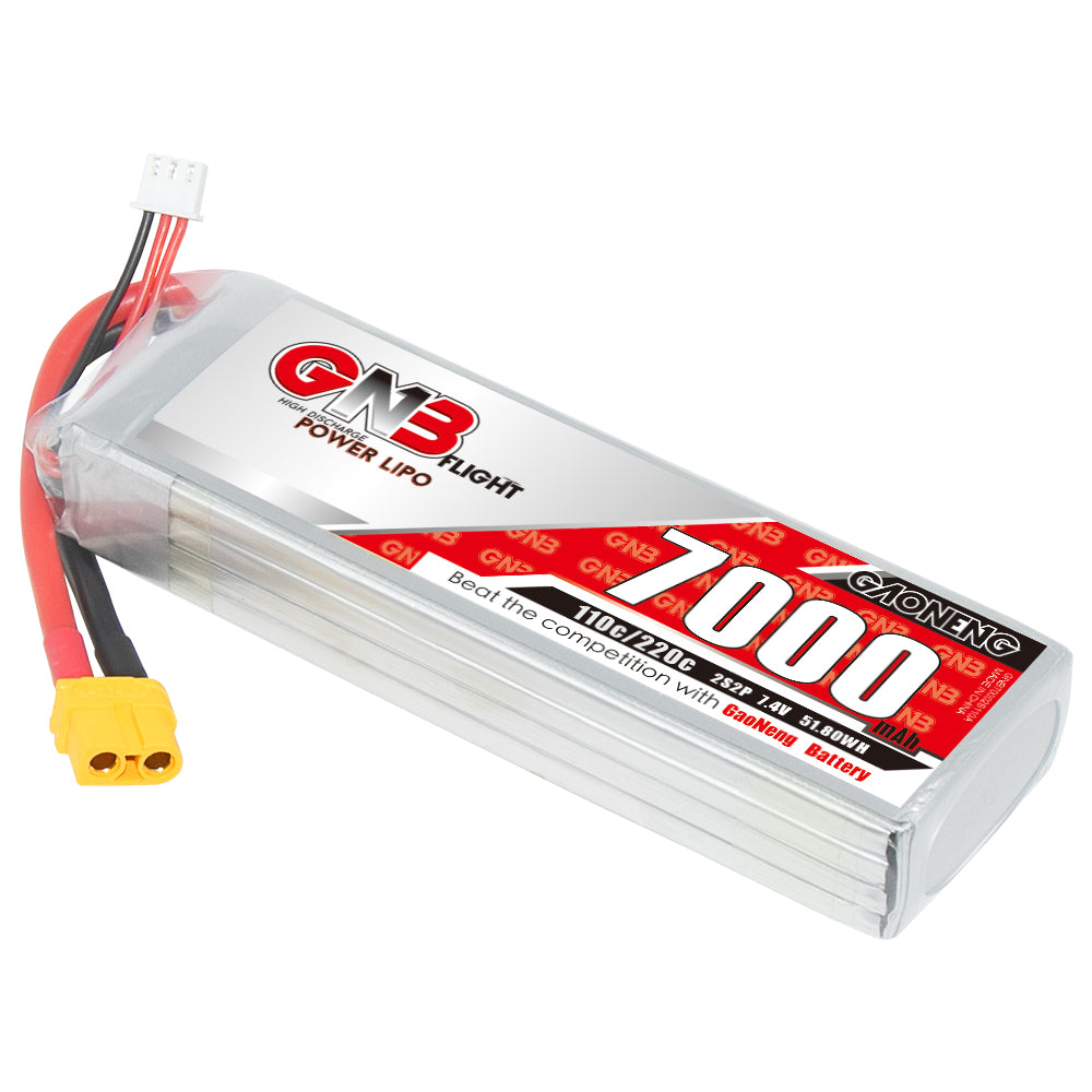 GAONENG GNB 2S 7.4V 7000mAh 110C LiPo battery pack with XT60 connector and balance lead