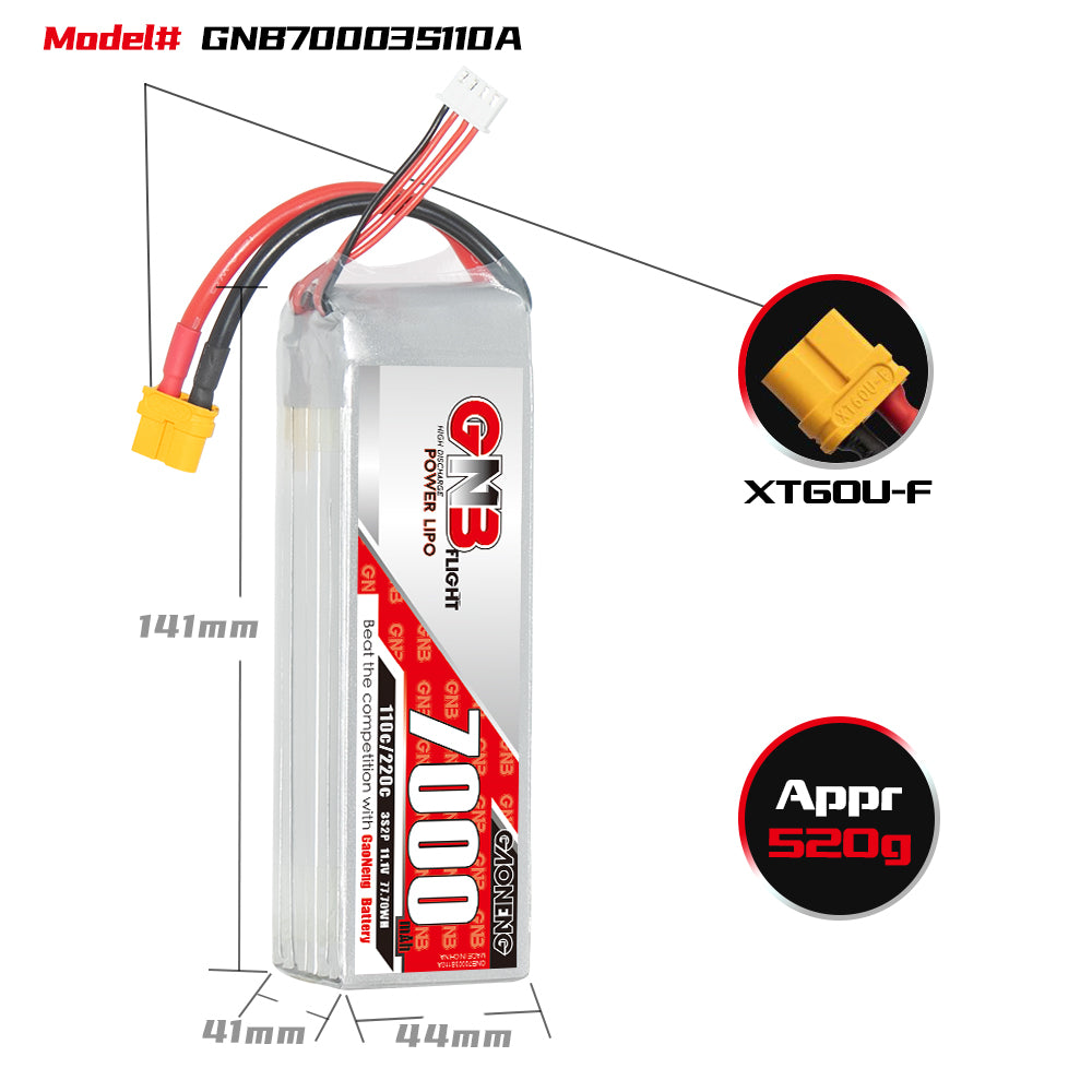 GAONENG GNB 3S 11.1V 7000mAh 110C LiPo Battery XT60